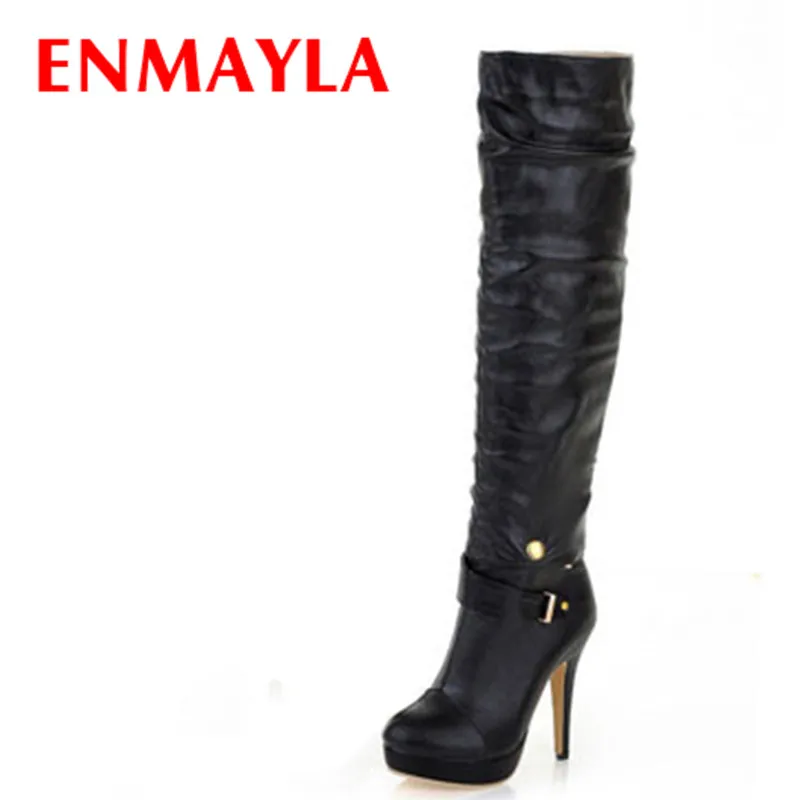 

ENMAYLA 43 New Winter Knee High Platform Boots Women Motorcycle Boots Two Ways Wear High Heels Boots Shoes Woman Winter Boots