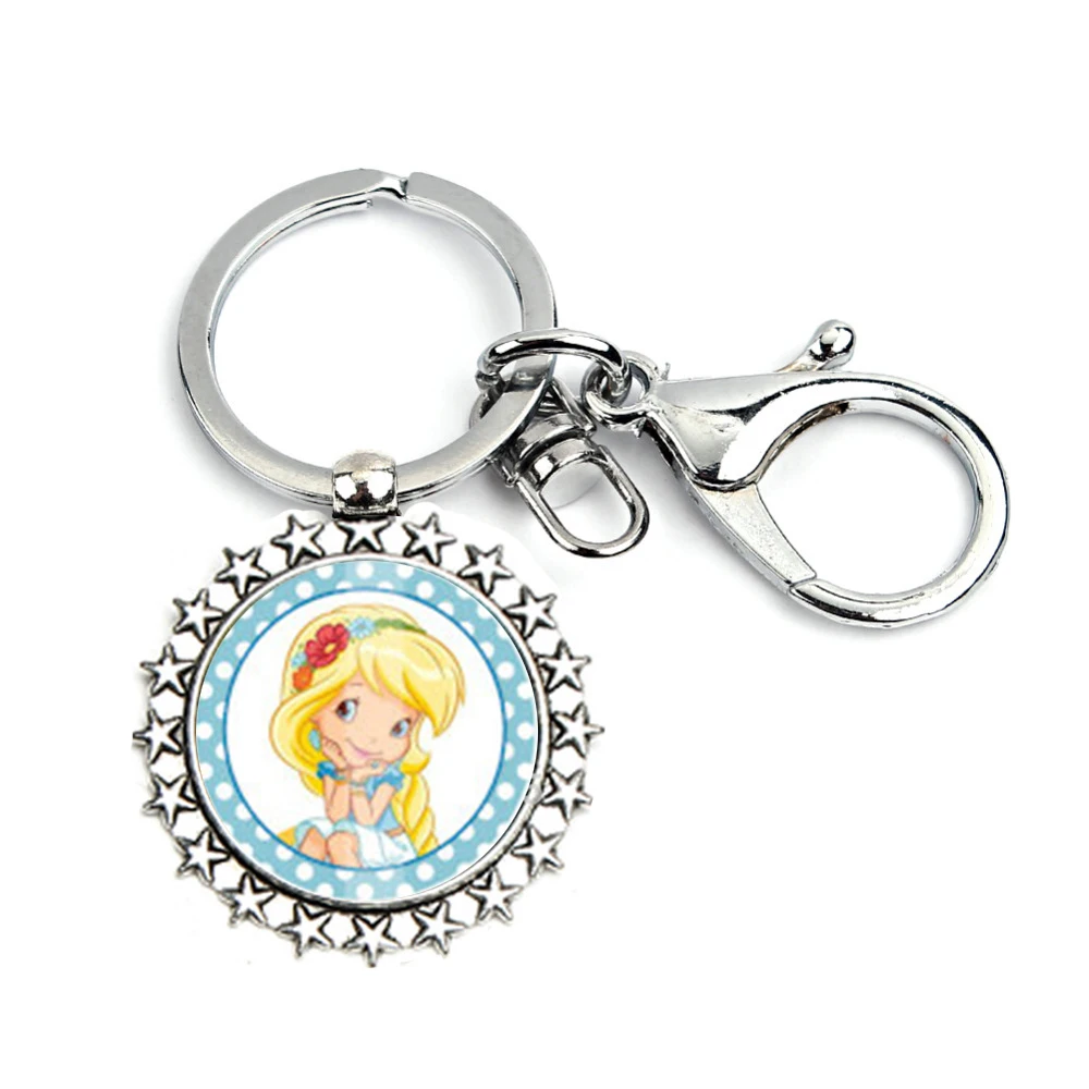 Cute Strawberry Shortcake Star Pendant Keychain Baby Girl Glass