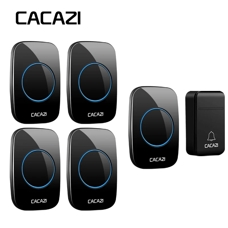 

CACAZI Waterproof Home Wireless Doorbell No Battery LED Light 200M Remote Calling Bell Self-Powered US EU Plug 3 Volume 38 Chime