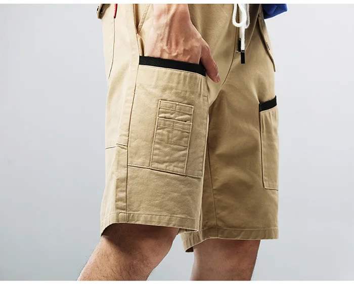 2019 Летние Новые однотонные х/Б мужские шорты Slim Fit до колена повседневная мужская одежда Высокое качество Мульти-карман мужские карго шорты