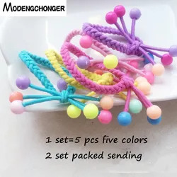 10PCS/Lot Cute Small Beads Elastic Hair Band Hand-knitted Knotted Hair Ties Bow Ponytail Hair Rope For Kids Hair Accessories