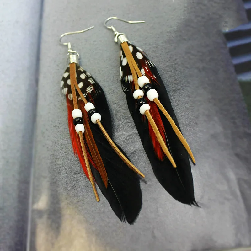 

MISANANRYNE Feather Earrings Bohemia Style womens beads Hanging drop earring boucle d'oreille 10cm femme catwalk jewelry gift