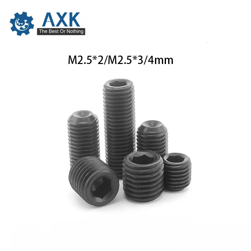 

100Pcs M2.5 DIN916 M2.5x(2/2.5/3/4) mm Black Carbon Steel Metric Thread Grub Screws Inner Hexagon Socket Set Screw