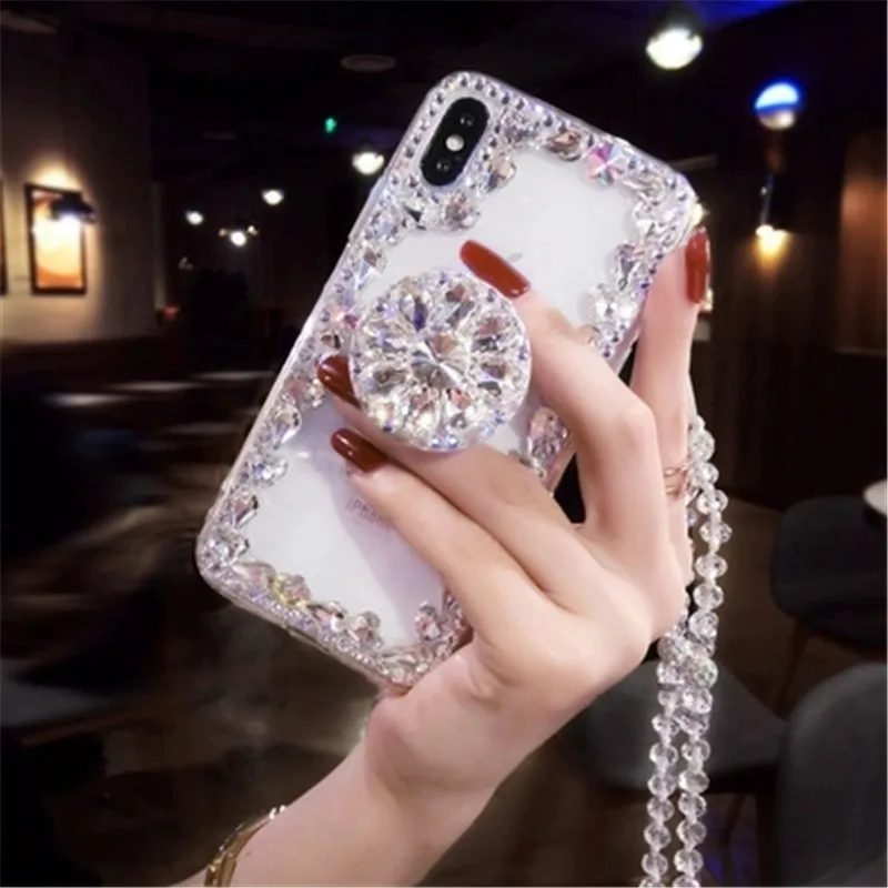 Luxury Rhinestone Stand Holder Transparent TPU Case For Samsung Galaxy S10 S6 S7 edge S8 S9 Plus Note8 Note9 Note10 Cover |