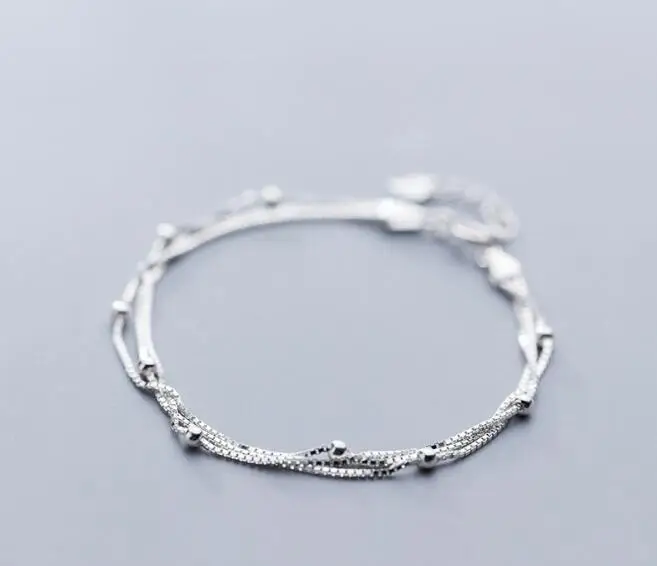 

Women's Authentic REAL. 925 Sterling Multi-Rows/ Multi-Layers with Polished Lucky Round Beads chain Bracelet GTLS803
