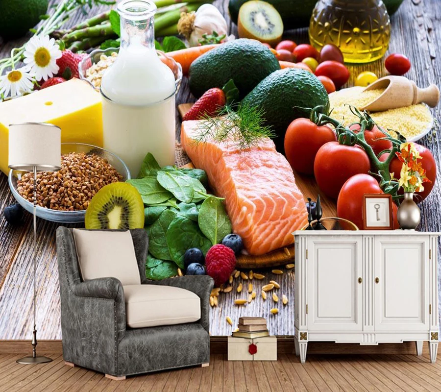 

Custom kitchen papel DE parede, various food and fruit murals for restaurant bar background decoration wallpaper