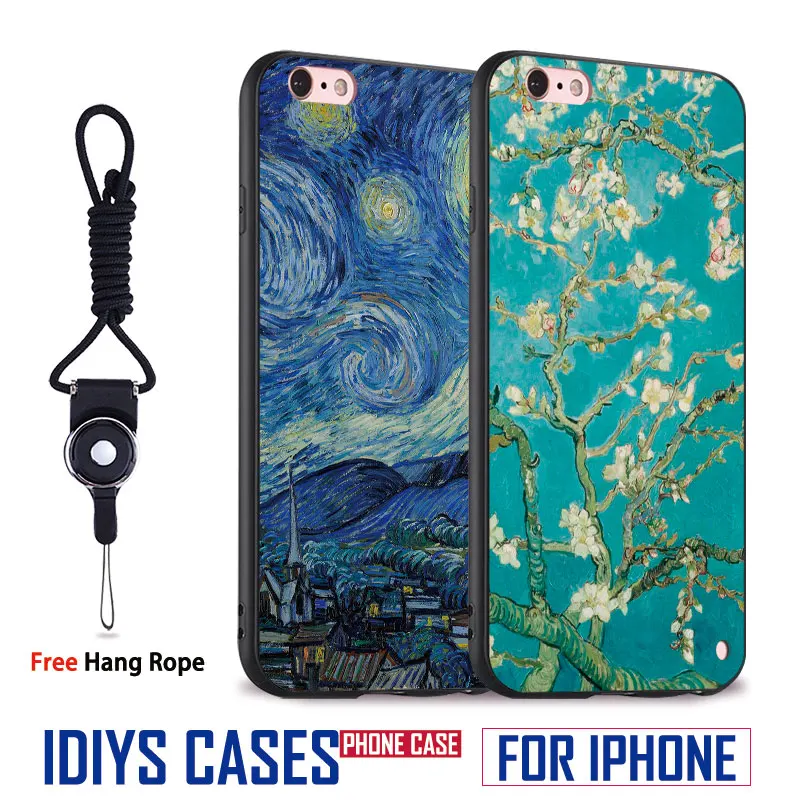 

Van Gogh Oil Painting With Hang Rope Soft Silicone Mobile Phone Case Cover Shell bag For Apple iPhone 5 SE 5S 6 6S Plus 7 7Plus