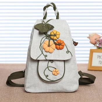 

Fashion String Appliques Shopping backpacks!Hot Bohemian Floral Embossing Women Cover Backrack Top National Canvas Hasp backruck