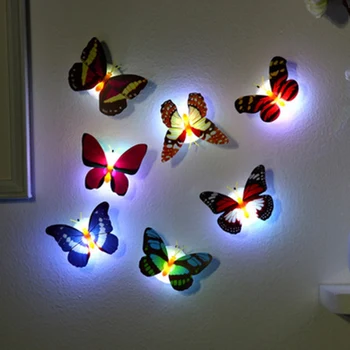 

LED Wall Light Pasteable Night Lights With Battery Removable 7-color Self-adhesive Lovely Butterfly Shape 3d Wall Sticker