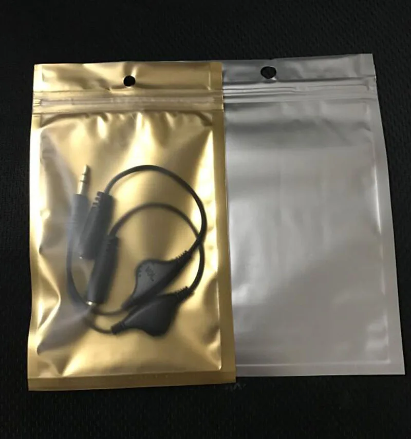 

Wholesale 9*15cm Resealable Seal Valve Zipper Gold Clear Packing Bag Plastic Ziplock Storage Pouch Polybag With Hang Hole