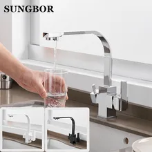 Черные Квадратные Кухонные смесители с вращением на 360 градусов, 3 варианта фильтра для воды, краны для воды, твердая латунь, кухонная раковина, кран, смеситель для воды