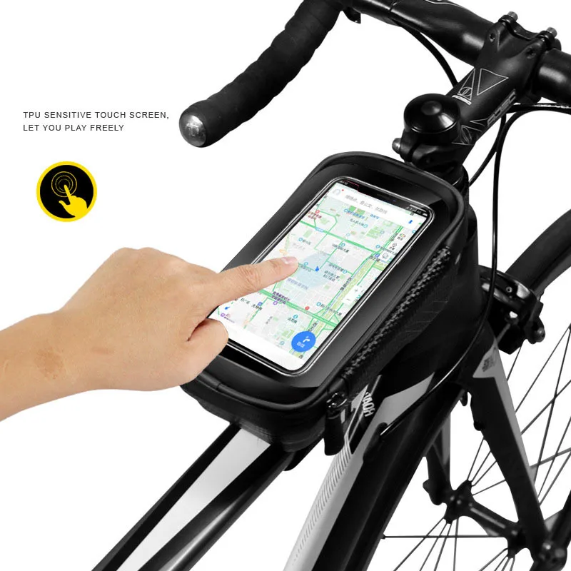 Best WILD MAN Mountain Bike Bag Bicycle Front Frame Top Tube Bag Waterproof Touch Screen Mobile Phone Case for 4.7-6.5 inch Cellphone 3