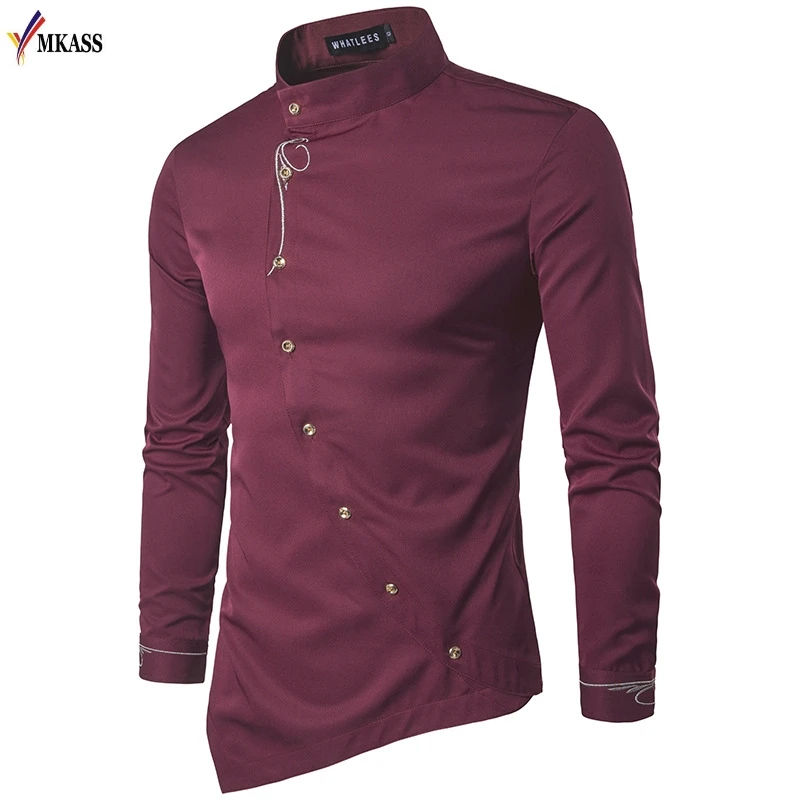 2018 Men Shirt Personality Oblique Button Irregular Men Casual Dress Shirt New Brand Long Sleeve Slim Fit Quality Male Shirts