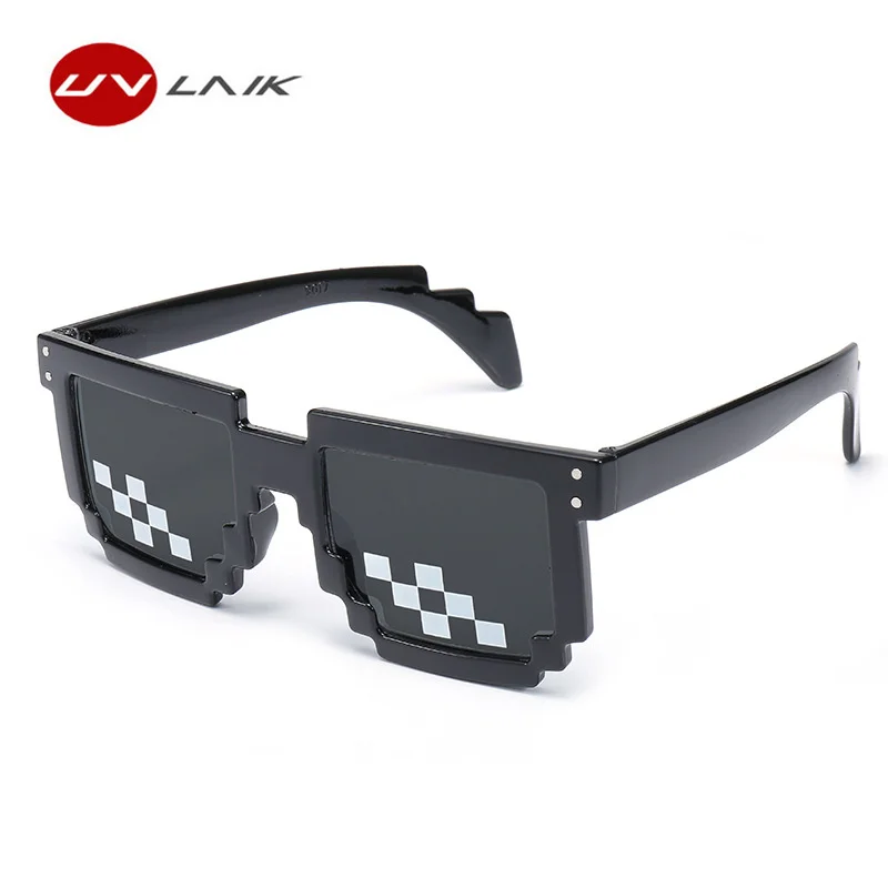 

UVLAIK Deal With It Glasses 8 Bit MLG Pixelated Sunglasses Men Women Party Thug Life Eyeglasses Vintage Mosaic Eyewear