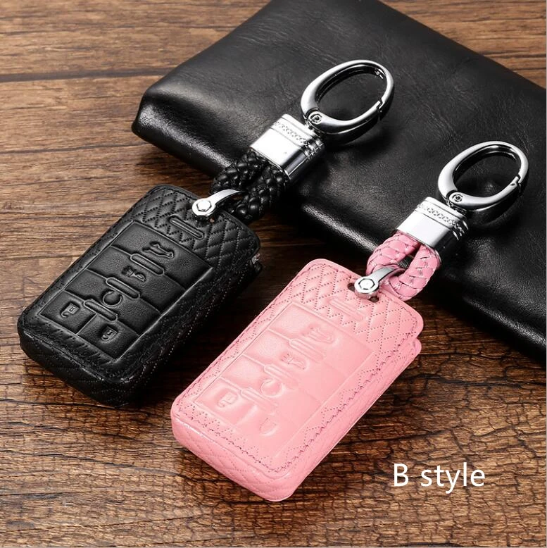 Gift Car Genuine Leather Key Pocket Cover Case Chain Bag For Cadillac XTS SLS CTS SRX 5 button Smart Remote Protect | Автомобили и