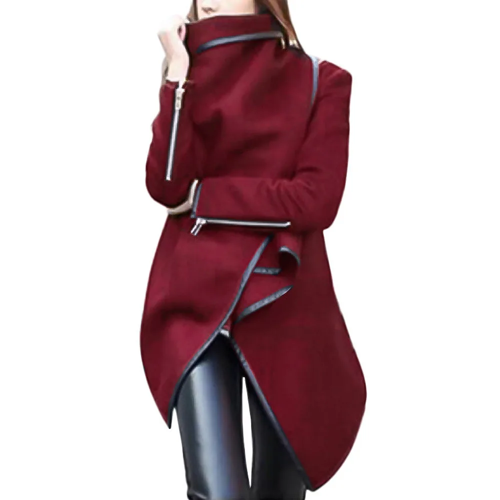 Зимняя женская шерстяная куртка-пальто с асимметричным бантом на молнии, теплое пальто с длинными рукавами, парка, однотонный свободный Женский Тренч штормовка