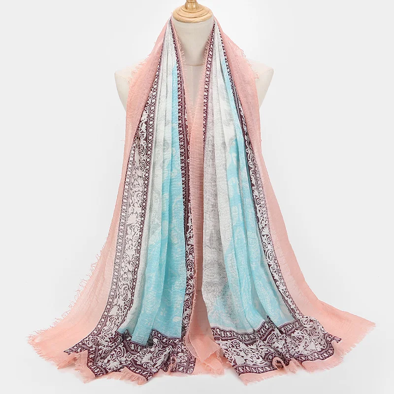 

New design Print maxi soild color printed women muslim shawl bubble tassels cotton crinkle hijab scarf