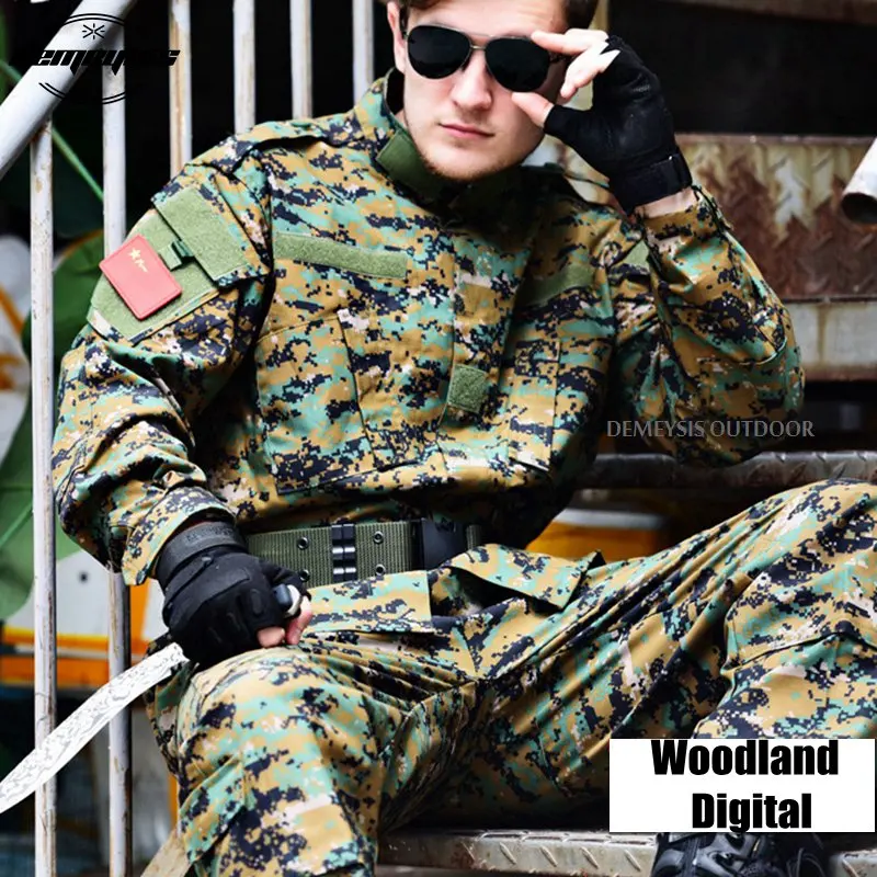 Woodland Digital Camouflage Suit Tactical Sets Army Military Uniform