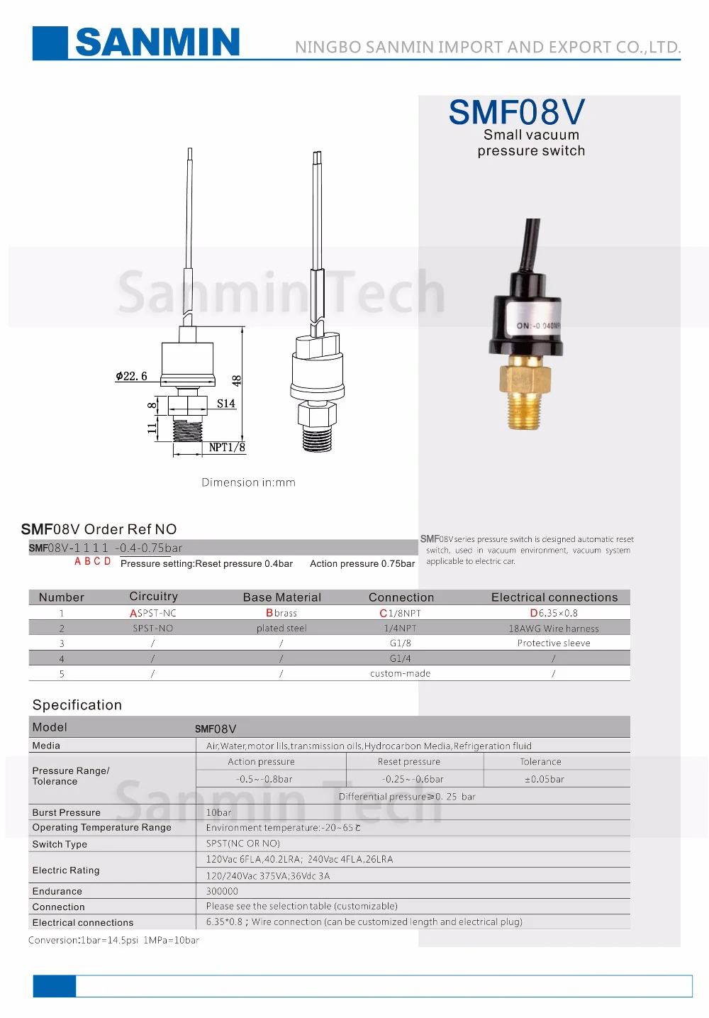 SMF08V 1/8 1/4 маленький вакуумный переключатель давления Разработанный переключатель автоматического сброса используется в вакуумной среде высокое качество NBSANMINSE