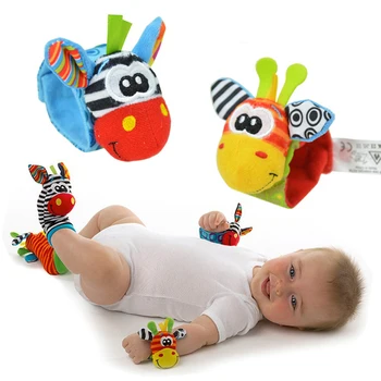 

2 pieces of hot sale a pair of baby plush hand rattle toy baby animal watch with wrist band shake rattle baby toy