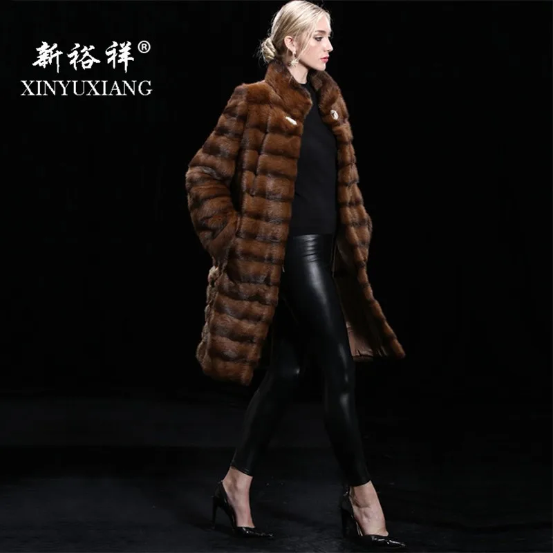 Fashion Real mink fur coat for women Russia Long thick warm Natural mink fur Genuine Leather Real fur coat women Free shipping