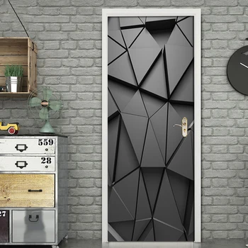 

3D Door Sticker Abstract Cube Mural Wall Sticker DIY Door Cover Kitchen Home Decoration Accessories Modern 3d Wall Stickers