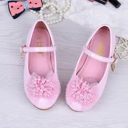 Дети бисером плоские Обувь белый розовый Обувь для девочек PU Обувь кожаная для девочек Размеры 24-35 студентов модные туфли на выход