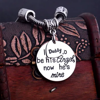 

Bespmosp 12PC/LOT Love Beads Daddy Charm Bracelet I Used To Be His Angel Now He's Mine Family Fathers Day Chain Bangle Wholesale
