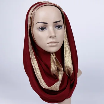 

2019 Plain Lurex Glitter Gold Chain Fringe Viscose Shawl Scarf Women Shimmer Soft Wrap Pashminas Sjaal Muslim Hijab Cap 180*65Cm