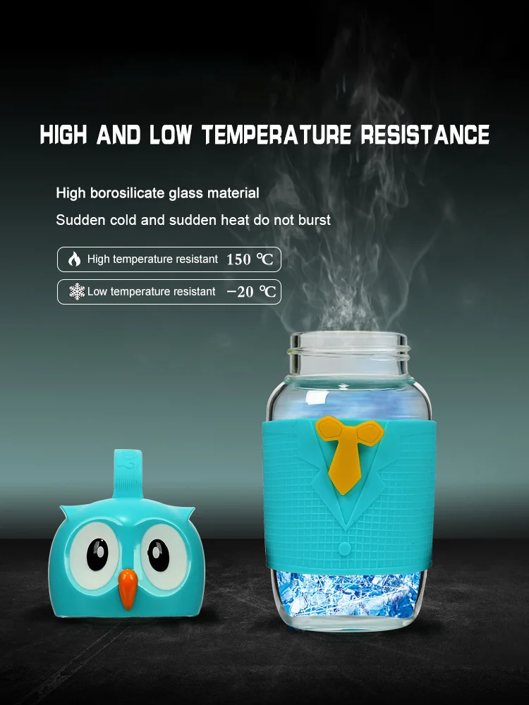 2019 good quality high borosilicate glass cute Owl-type water bottle with wholesales price
