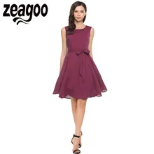 

Zeagoo Chiffon Dress Summer Elegant High Waist Tank Dress Women Casual Swing Vestido Sleeveless Vest Mini Dress With Belt
