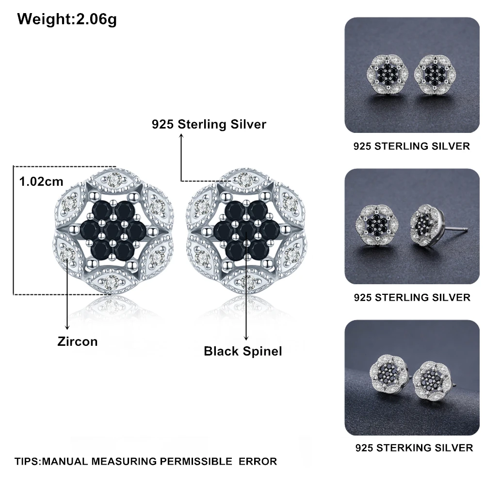 [BLACK AWN] 925 пробы, серебряные ювелирные изделия, классический цветок, черная шпинель, очаровательные серьги-гвоздики для женщин, серебряные 925 ювелирные изделия T188