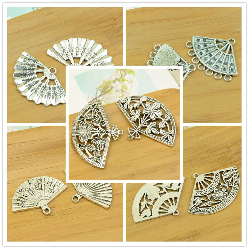 

antique silver fan shape alloy charm pendant fit jewelry making accessories findings bracelet necklace chain spain vintage beads