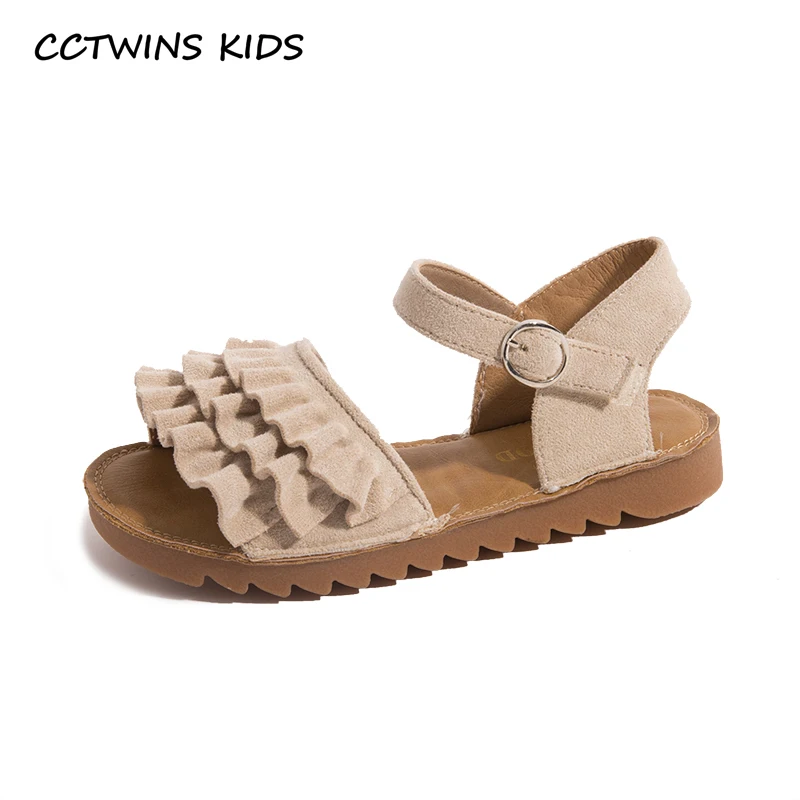 

CCTWINS Kids Shoes 2019 Summer Girls Fashion Ruffles Party Princess Black Shoes Children Barefoot Beach Flats Baby Sandals PS612