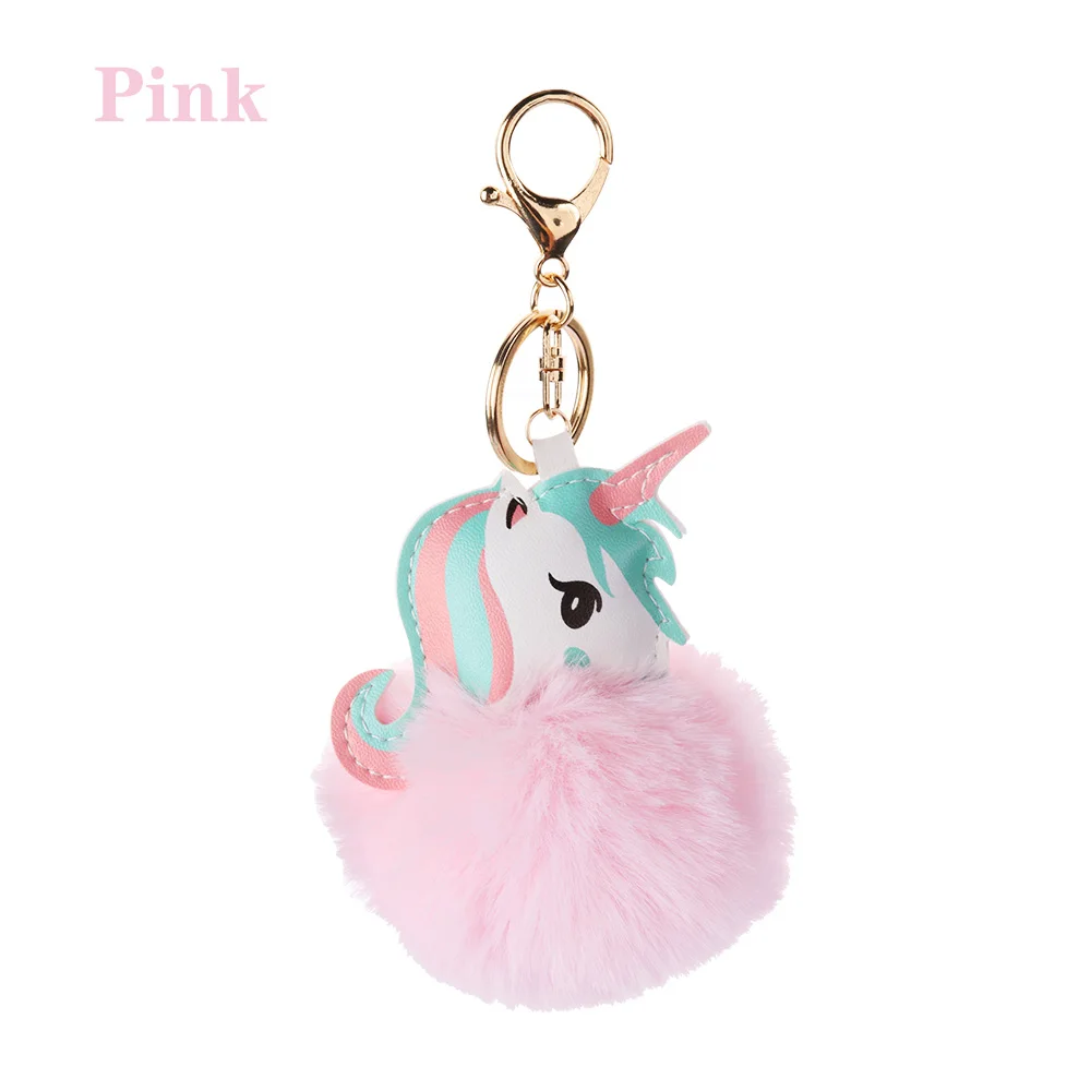 Lucky Pompom Единорог Лошадь модная сумка украшение искусственный кроличий мех мяч Автомобильная сумка кулон Женская Очаровательная Ювелирная девушка подарок - Цвет: pink