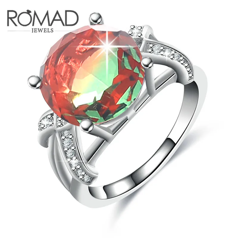 

Colorful 3.7 Carat Imitation Natural Tourmaline Ring Fashion Engagement Ring Colorful Mosaic Ring with Zircon for Women Wedding