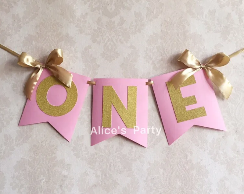 Gold Pale Pink ONE High Chair Sign God Bless Christening Banner Girls First Birthday Banner Rose Gold Silver