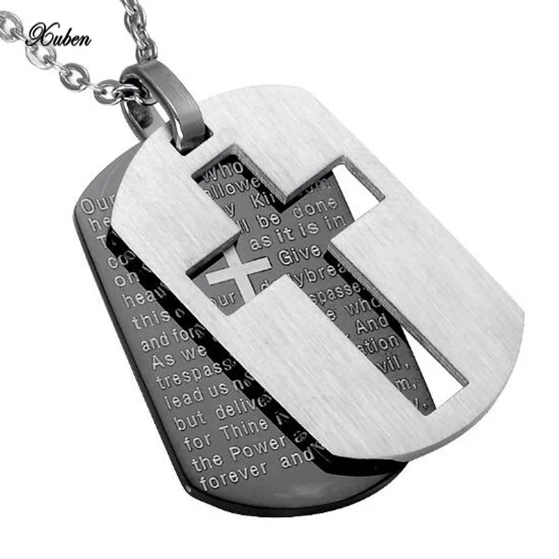 Image Cross Necklaces Pendants Christian Jewelry Bible Lords Prayer Dog Tags silver gold Color Stainless Steel Christmas Gift For Men