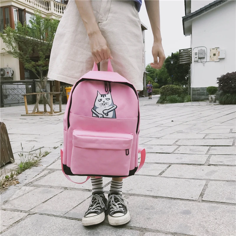 Menghuo Casual Women School Backpack Lovely Cat Printed Canvas Backpack Teenager Girls Large Capacity Ladies School Bag Mochilas (33)