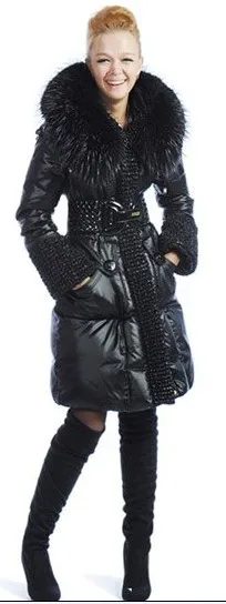 Новое поступление, женский длинный пуховик, роскошный воротник из натурального меха, Дамское зимнее пальто, плотное черное XXL худи, WD2020 - Цвет: black