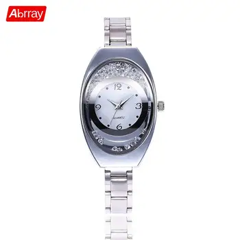 

Abrray Fashion Women Quartz Watch Steel Strap Business Wristwatch Moving Rhinestone Simple Ladies Watch Oval Case Round Dial