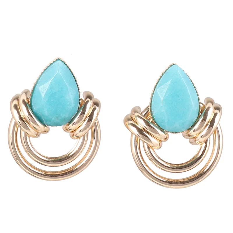

Waterdrop Natural Stone Stud Earrings Gold Color Metal Charm Earings Brincos Pendientes Jewelry for Women