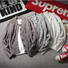 2017 male cardigan collar button jacquard loose hair A sweater garment fashion warm outside
