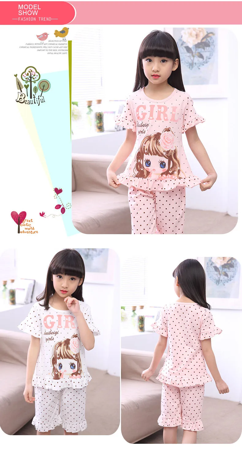 Summer Children's Sleepwear Cotton Short-sleeves Shirt and Pant Suit Girls Family Pajamas Kids 3-12T Pyjamas Children Costumes cheap plus size pajama sets