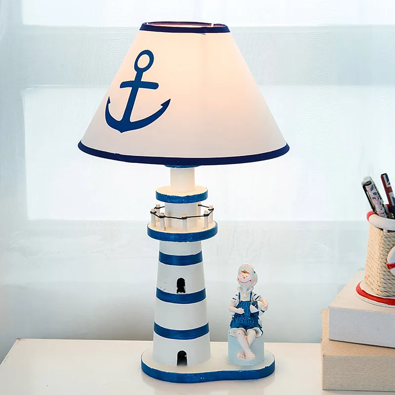  Mediterranean Style Wooden Lighthouse Lamp Children's Room Living Room Bedroom Lamp Murals Decorati - 32958075468