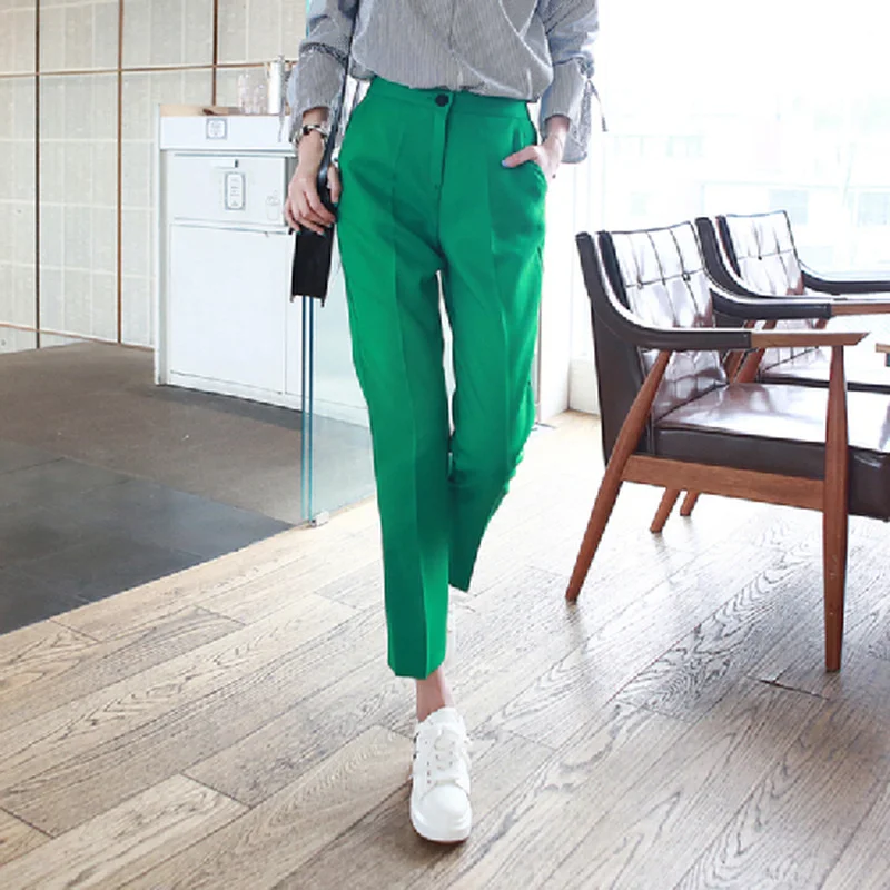 

Women Suit Spring and Summer New Solid Color High Waist Casual Nine Point Pants Thin Straight Suit Calf Pants Women Clothes