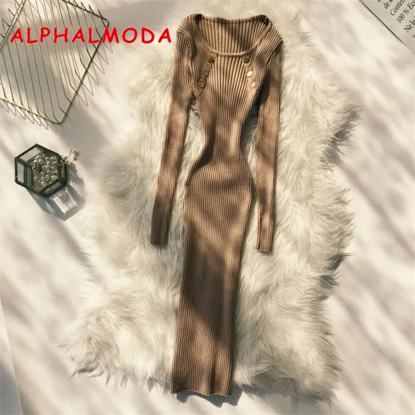 Женское вязаное платье ALPHALMODA элегантные пуловеры с длинными рукавами на