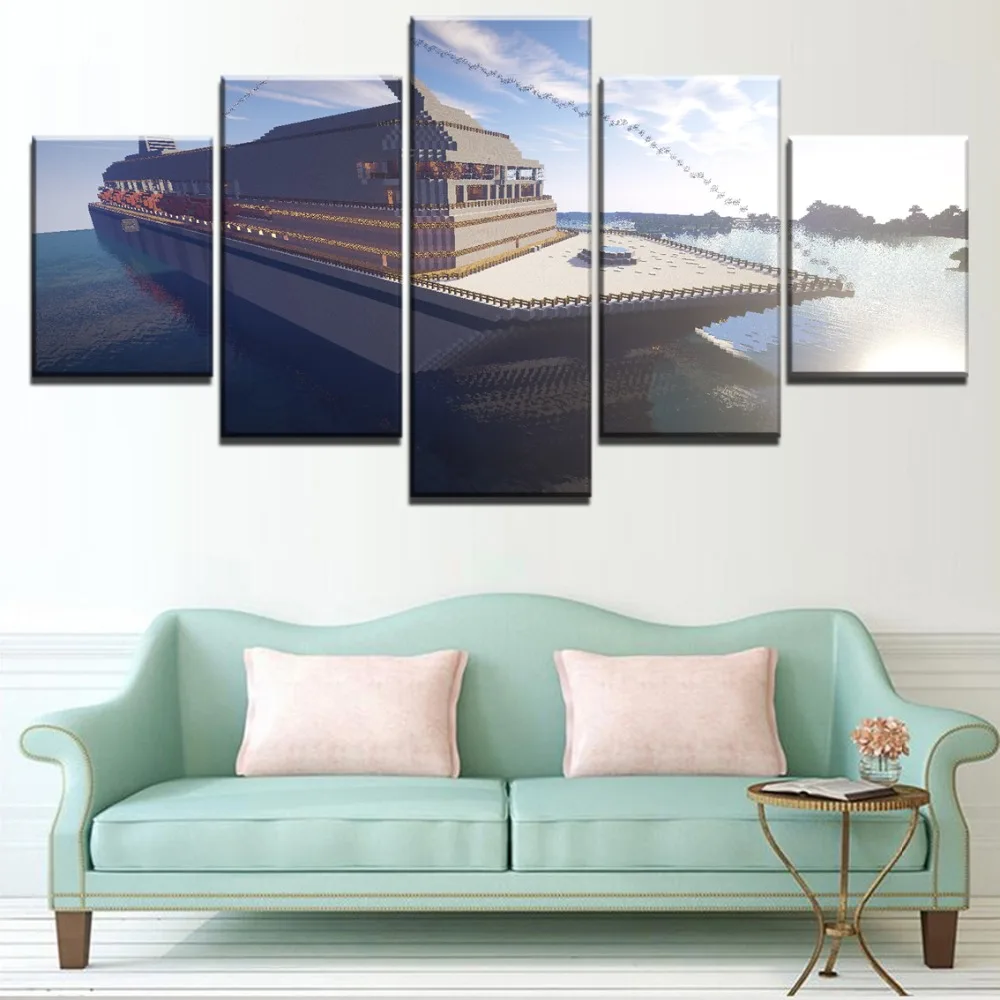 

Canvas Paintings For Living Room Wall Art 5 Pieces Costa Concordia Minecraft Pictures HD Prints Game Posters Home Decorative