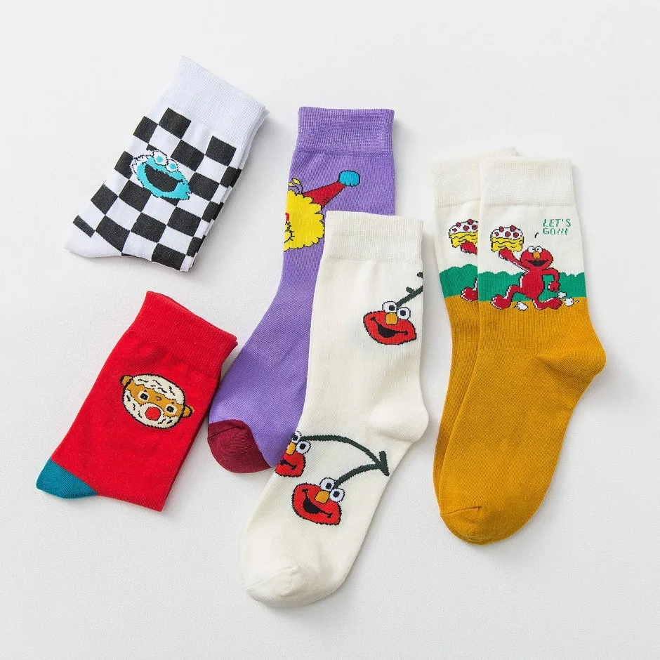 

Cute Kindergarten Sesame Street In The Pile Pile Socks Female Chic Wild Sports Cotton Socks Long Socks Funny Socks Vintage