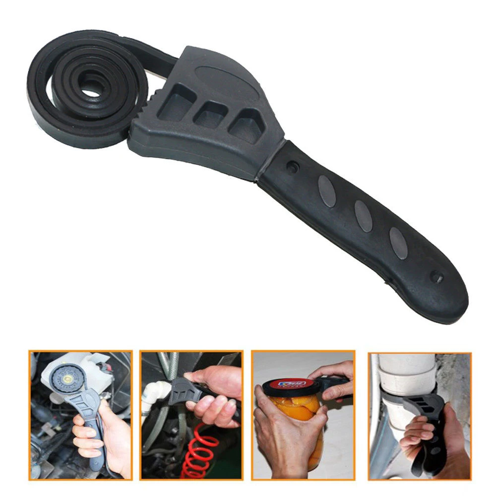 Black Multifunction Adjustable Rubber Strap Wrench Spanner Bottle Opener Tool 1Pcin Openers